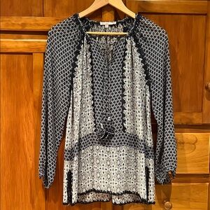 Women's Calypso St. Barth Blue and White Patterned Silk Top